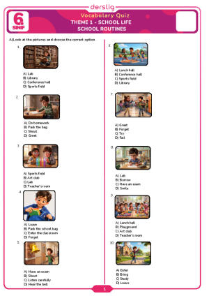 School Routines Vocabulary Quiz