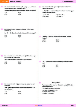 B4 Test-64 Cebirsel ifadeler-2