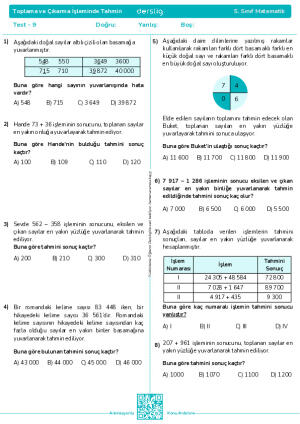 Test 9 - Toplama ve Çıkarma İşleminde Tahmin