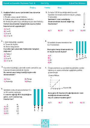 Test 8 - Kuvvet ve Kuvvetin Ölçülmesi