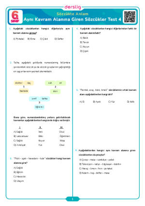 Aynı Kavram Alanına Giren Sözcükler Test- 4