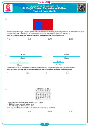 Bir Doğal Sayının Çarpanları ve Katları Test- 4 (Yeni Nesil)