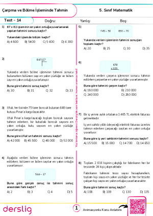 Test 14 - Çarpma ve Bölme İşleminde Tahmin