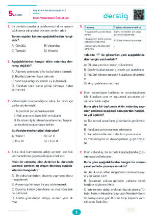 Etkin Vatandaşın Özellikleri Yaprak Testi (Maarif Model)
