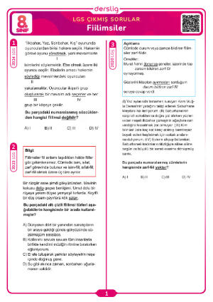 Fiilimsiler LGS Çıkmış Sorular