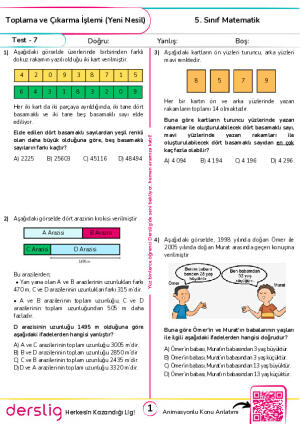 Test 7 - Toplama ve Çıkarma İşlemi (Yeni Nesil)