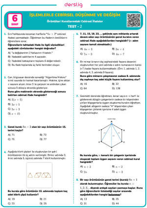 Örüntü Kuralını Cebirsel Olarak İfade Etme Test- 2