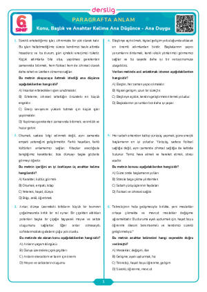 Konu, Başlık ve Anahtar Kelime Ana Düşünce - Ana Duygu