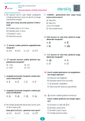 Rasyonel Sayıların Ondalık Gösterimleri Yaprak Testi (Maarif Model)