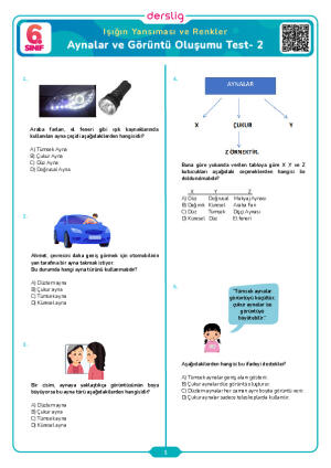 Aynalar ve Görüntü Oluşumu Test- 2
