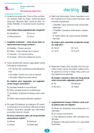 Mezopotamya Uygarlıkları Yaprak Testi (Maarif Model)