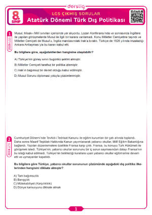 Atatürk Dönemi Türk Dış Politikası LGS Çıkmış Sorular