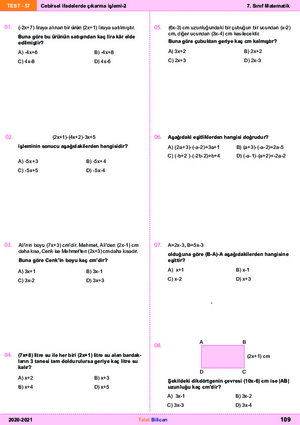 B3 Test-57 Cebirsel ifadelerde çıkarma işlemi-2