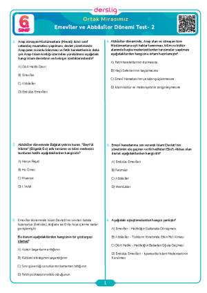 Emevîler ve Abbâsîler Dönemi Test- 2