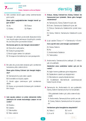 Yıldız, Galaksi ve Evren İlişkisi Yaprak Testi (Maarif Model)