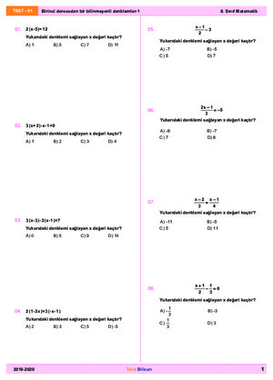 B4 Test-01 1. Dereceden bir bilinmeyenli denklemler-1