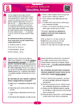Sözcükte Anlam LGS Çıkmış Sorular