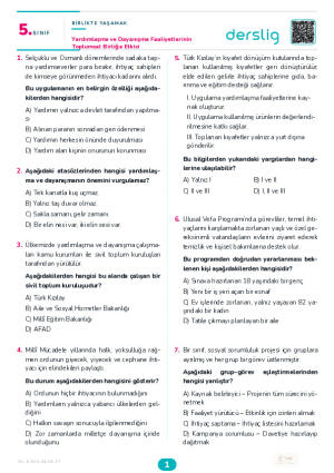 Yardımlaşma ve Dayanışma Faaliyetlerinin Toplumsal Birliğe Etkisi Yaprak Testi (Maarif Model)