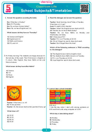 School Subjects&Timetables Test
