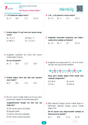 Tam Sayıların Mutlak Değeri Yaprak Testi (Maarif Model)