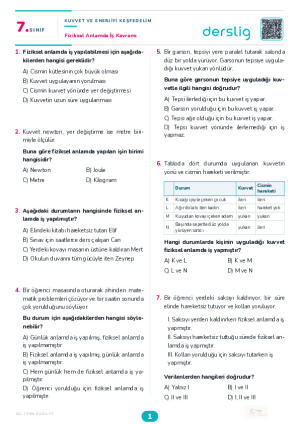 Fiziksel Anlamda İş Kavramı Yaprak Testi (Maarif Model)