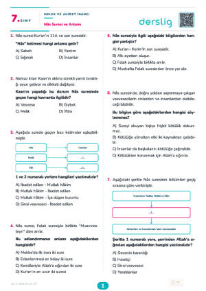 Nâs Suresi ve Anlamı Yaprak Testi (Maarif Model)