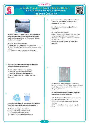 Farklı Sıvıların ve Suyun Hâllerinin Yoğunluk Özellikleri