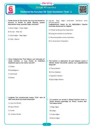 Türkistan’da Kurulan İlk Türk Devletleri Test- 1
