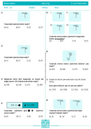 Test 12 - Bölme İşlemi