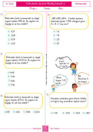 Toplama İşlemi Problemleri