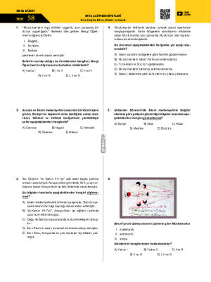 Test-58 Orta Çağ’da Bilim, Kültür ve Sanat