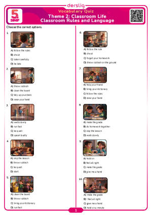 Classroom Rules and Language Vocabulary Quiz