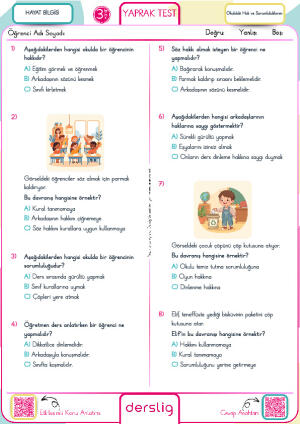 Okuldaki Hak ve Sorumluluklarım