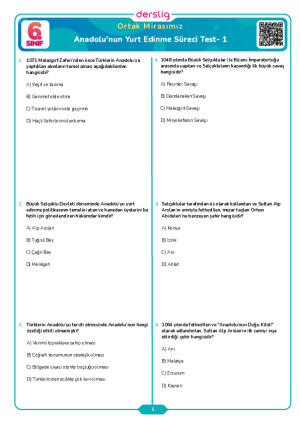 Anadolu'nun Yurt Edinme Süreci Test- 1
