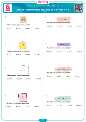 Ondalık Gösterimlerle Toplama ve Çıkarma İşlemi