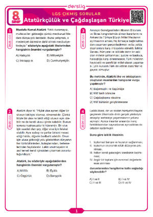 Atatürkçülük ve Çağdaşlaşan Türkiye LGS Çıkmış Sorular