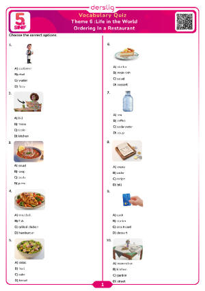 Life in the World Ordering In a Restaurant Vocabulary Quiz