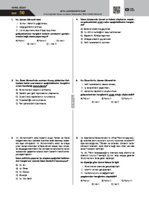 Test-50 Orta Çağ’daki Siyasi ve Askerî Gelişmeler (Dört Halife Dönemi)
