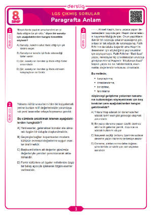 Paragrafta Anlam LGS Çıkmış Sorular