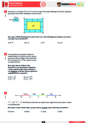 Üslü İfadeler LGS Çıkmış Sorular ( 2024 Dahil )