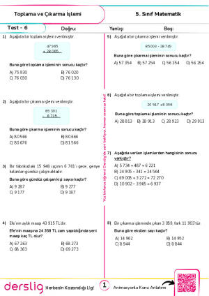 Test 6 - Toplama ve Çıkarma İşlemi