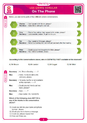 On The Phone LGS Çıkmış Sorular