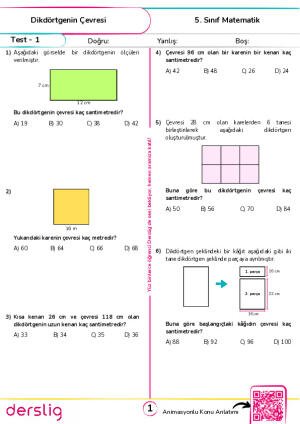 Test -1 Dikdörtgenin Çevresi