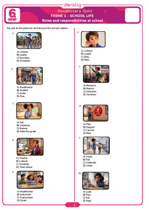 People, Places and Rules at School Vocabulary Quiz