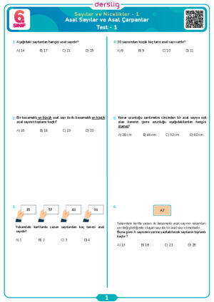 Asal Sayılar ve Asal Çarpanlar Test- 1