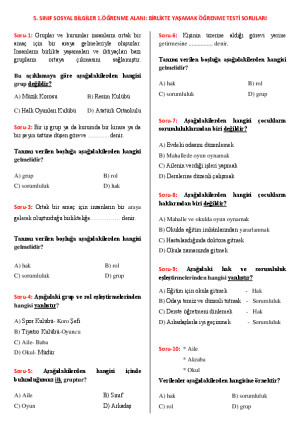 5. Sınıf Sosyal Bilgiler 1. Öğrenme Alanı Testi-(27 Soru) Yeni Müfredat