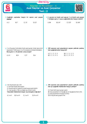 Asal Sayılar ve Asal Çarpanlar Test- 2