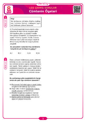 Cümlenin Ögeleri LGS Çıkmış Sorular
