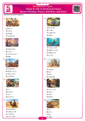School Holidays, Places, Activities, and Plans VOCABULARY QUIZ