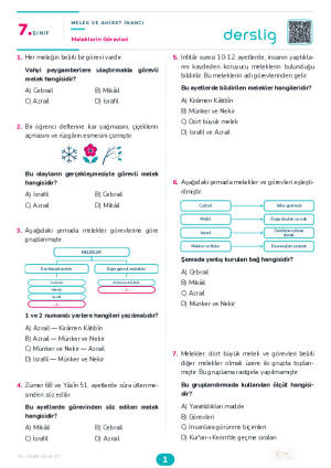 Meleklerin Görevleri Yaprak Testi (Maarif Model)